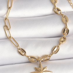 316L Çelik Gold Renk Arpa Zincir Model Sallantı Kutup Yıldız Figür Kadın Bileklik