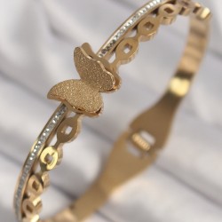 316L Çelik Gold Renk Zirkon Taş Detaylı Simli Kelebek Model Kadın Kelepçe