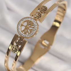 316L Çelik Gold Renk Zirkon Taşlı Yaşam Ağacı Model Kadın Kelepçe