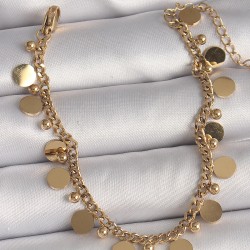 316L Çelik Gold Renk Zincir Çoklu Pul Model Topçuk Detay Kadın Bileklik
