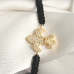 Pirinç Gold Renk Zirkon Taşlı Zambak Figür Asansörlü Makrome Model Kadın Bileklik