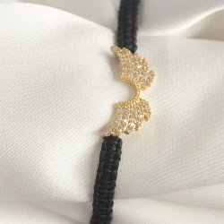 Pirinç Gold Renk Zirkon Taşlı Kanat Figür Asansörlü Makrome Model Kadın Bileklik