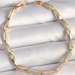 Pirinç Gold Renk Zirkon Taşlı Arpa Zincir Model Kadın Bileklik