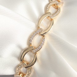 Pirinç Gold Renk Zirkon Taşlı Oval Zincir Model Kadın Bileklik