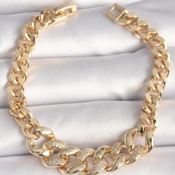 Pirinç Gold Renk Zirkon Taşlı Kalın Halka Model Kadın Bileklik