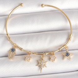 Pirinç Gold Renk Sallantı Zirkon Taşlı Kutup Yıldız Model Charm Kadın Bileklik