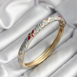Mineli Pirinç Gri Çiçek Desenli Gold Renk Kadın Kelepçe