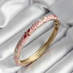 Mineli Pirinç Pembe Çiçek Desenli Gold Renk Kadın Kelepçe