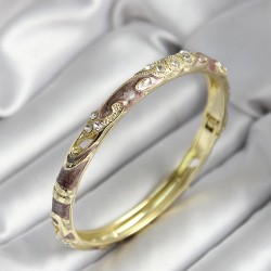 Mineli Pirinç Kahverengi Çiçek Desenli Zirkon Taşlı Gold Renk Kadın Kelepçe
