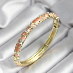 Mineli Pirinç Yavru Ağzı Çiçek Desenli Zirkon Taşlı Gold Renk Kadın Kelepçe