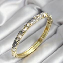Mineli Pirinç Gri Çiçek Desenli Gold Renk Kadın Kelepçe