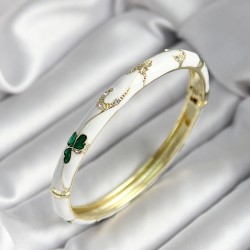 Mineli Pirinç Pembe Çiçek Desenli Gold Renk Kadın Kelepçe
