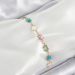 Pirinç Gold Renk Karışık Kare Zirkon Taşlı Kadın Bileklik