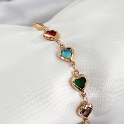 Pirinç Gold Renk Karışık Kalp Zirkon Taşlı Kadın Bileklik