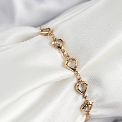 Pirinç Gold Renk Kalp Zirkon Taşlı Kadın Bileklik