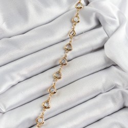 Pirinç Gold Renk Kalp Zirkon Taşlı Kadın Bileklik