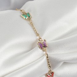 Pirinç Gold Renk Karışık Kelebek Zirkon Taşlı Kadın Bileklik