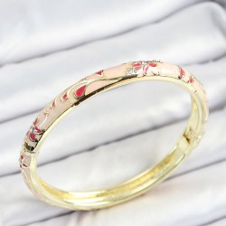 Mineli Pirinç Zirkon Taşlı Kırmızı Çiçek Desenli Gold Renk Kadın Kelepçe