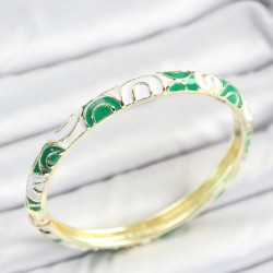 Mineli Pirinç Yeşil Beyaz Sarmal Desenli Gold Renk Kadın Kelepçe