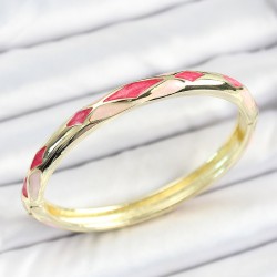 Mineli Pirinç Pembe Baklava Desenli Gold Renk Kadın Kelepçe