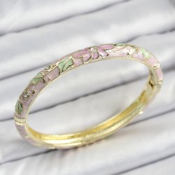 Mineli Pirinç Çiçek Motif Pembe Renk Kadın Kelepçe