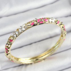 Mineli Pirinç Pembe Beyaz Çiçek Motifli Kadın Kelepçe