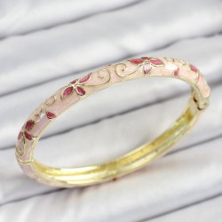Mineli Pirinç Pembe Çiçek Desenli Kadın Kelepçe