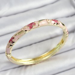 Mineli Pirinç Pembe Çiçek Motifli Kadın Kelepçe