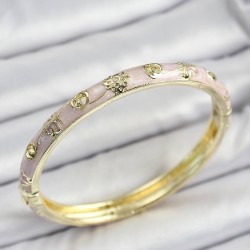 Mineli Pirinç Gold Renk Pembe Motifli Kadın Kelepçe
