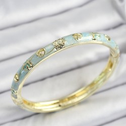 Mineli Pirinç Gold Renk Mavi Motifli Kadın Kelepçe