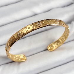 Pirinç Gold Renk İşlemeli Altı Açık Bileklik
