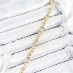 Pirinç Yonca Model Zirkon Taşlı Gold Renk VİP Seri Kadın Bileklik