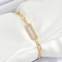 Pirinç Dikdörtgen Model Zirkon Taşlı Gold Renk VİP Seri Kadın Bileklik