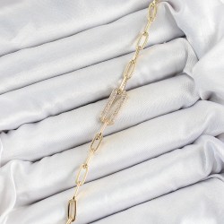 Pirinç Dikdörtgen Model Zirkon Taşlı Gold Renk VİP Seri Kadın Bileklik