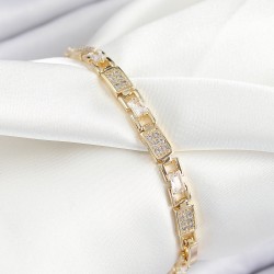 Pirinç Zincir Model Zirkon Taşlı Gold Renk VİP Seri Kadın Bileklik