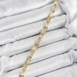 Pirinç Zincir Model Zirkon Taşlı Gold Renk VİP Seri Kadın Bileklik