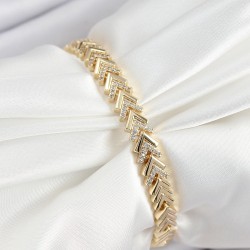 Pirinç Sıralı Ok Model Zirkon Taşlı Gold Renk VİP Seri Kadın Bileklik