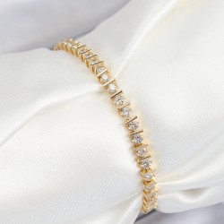 Pirinç Sıralı Çit Model Zirkon Taşlı Gold Renk VİP Seri Kadın Bileklik