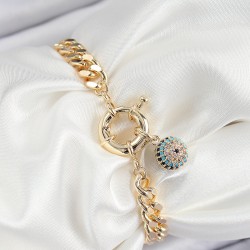 Pirinç Nazar Model Zirkon Taşlı Gold Renk VİP Seri Kadın Bileklik
