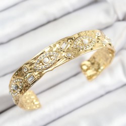 Pirinç Zirkon Taşlı Göz Model Gold Renk Altı Açık Kadın Bileklik