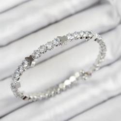 Pirinç Zirkon Taşlı Kalp Model Gümüş Renk Yaylı Kadın Bileklik