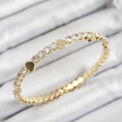Pirinç Zirkon Taşlı Kalp Model Gold Renk Yaylı Kadın Bileklik