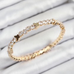 Pirinç Zirkon Taşlı Kelebek Model Gold Renk Yaylı Kadın Bileklik