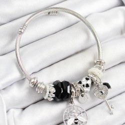 316L Çelik Siyah Zirkon Taşlı Baykuş Arı Ve Anahtar Model Gümüş Renk Charm Bileklik
