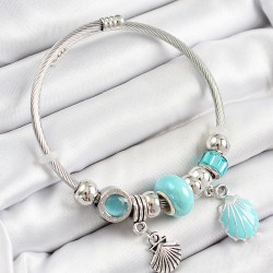 316L Çelik Mavi İstiridye Model Gümüş Renk Charm Bileklik