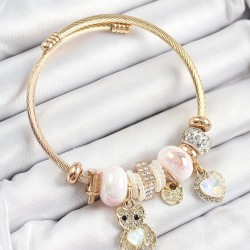 316L Çelik Beyaz Zirkon Taşlı Ayıcık Ve Kalp Model Gold Renk Charm Bileklik