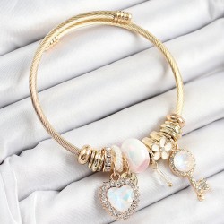 316L Çelik Beyaz Zirkon Taşlı Anahtar Ve Kalp Model Gold Renk Charm Bileklik