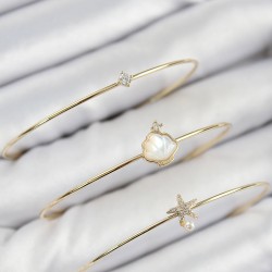 Pirinç Zirkon Taşlı İstiridye Ve Deniz Yıldızı Model Gold Renk Vip 3'lü Kadın Bileklik