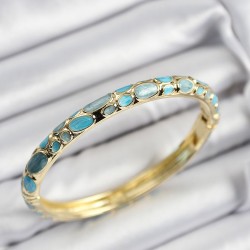 Mineli Pirinç Turkuaz Petek Motifli Gold Renk Kadın Kelepçe