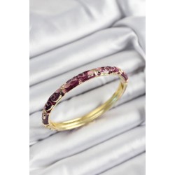 Mineli Pirinç Pembe Ve Fuşya Çiçek Motifli Gold Renk Kadın Kelepçe